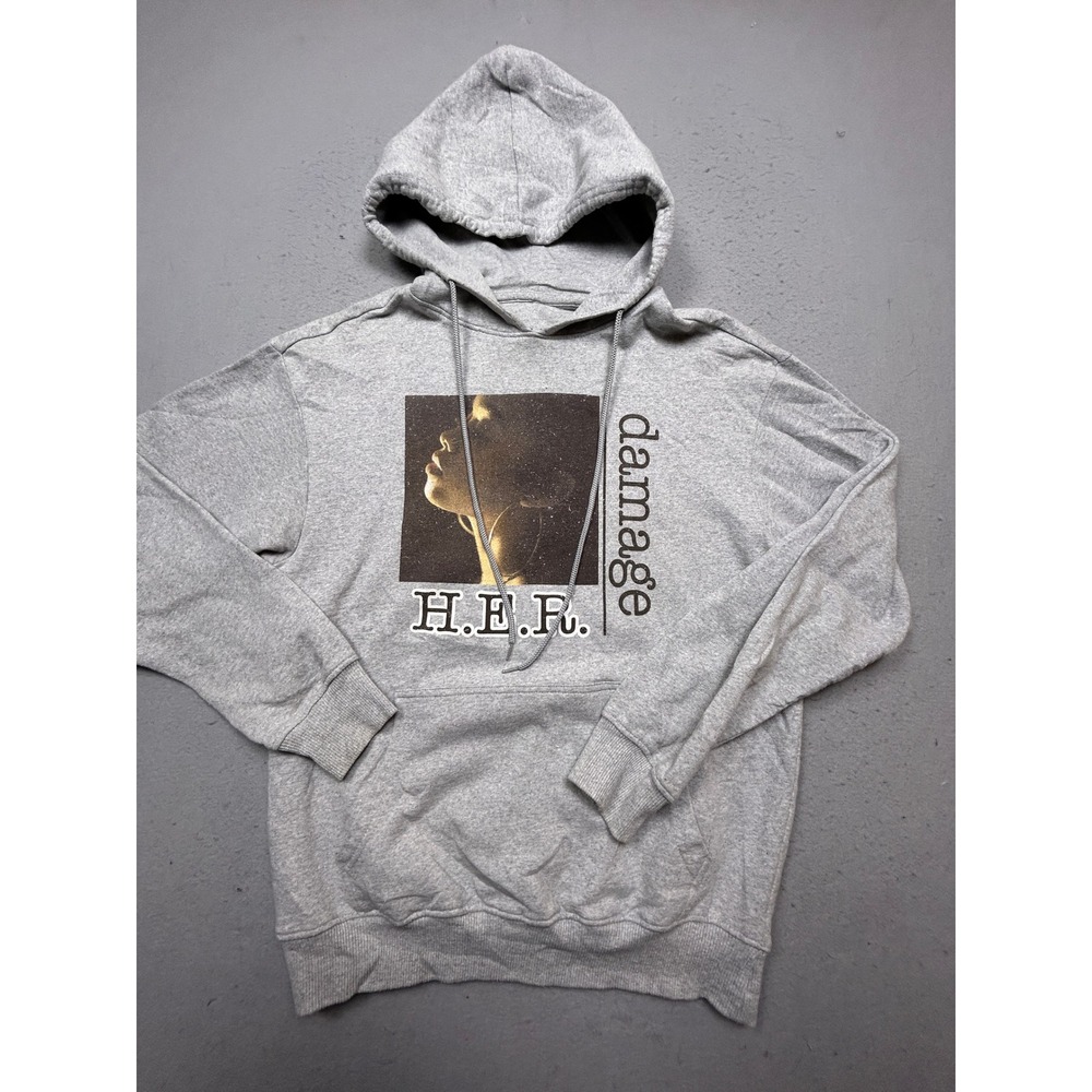 H.E.R. Damage Tour Hoodie Cotton Blend Gray Large Unisex
